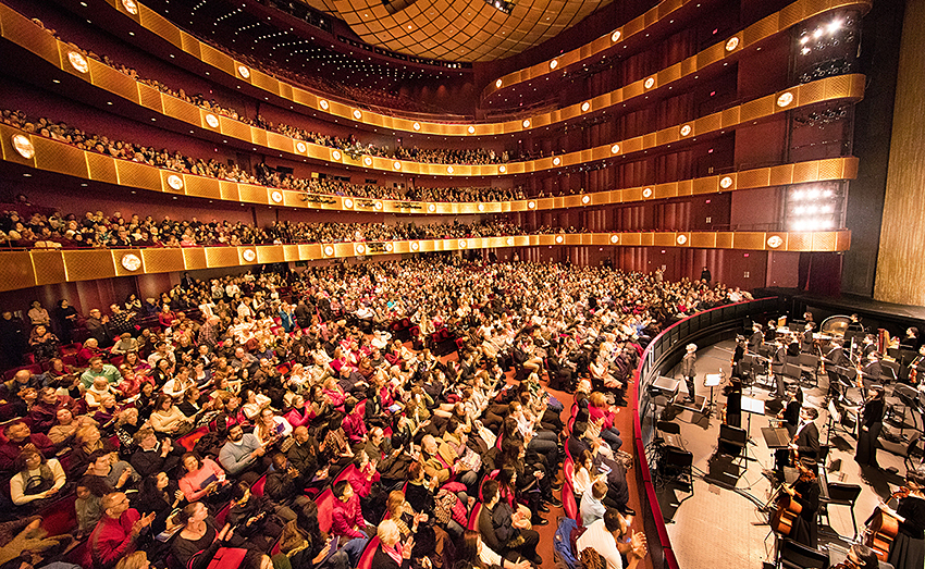 Pictured here is the wide orchestra level seating with four ring-like balco...