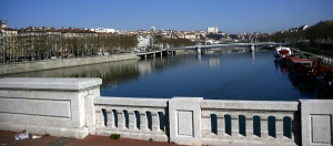 Lyon sits on the intersection of France&rsquo;s two major rivers, the Rhone, and the Saone, which we are crossing here (Annie Li).