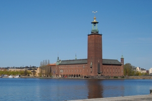 Shen Yun Performing Arts Touring Company group photo in front of Stockholm City Hall. (F Chun)
