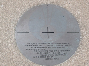 This plaque commemorates the beginning of construction of the Sydney Opera House. All measurements were taken from this basic reference point. (Jing Yuan)
