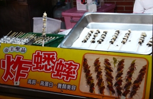 Skewered cricket. This is the only thing I didn&rsquo;t try...
