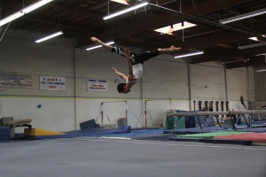 We also found a gymnasium to practice some of our tumbling techniques. Little did we know that we had just stumbled on the very gym where Olympic gold-medalist Kyla Ross trains. When we started warming up, she was just finishing her session. After that, Jimmy took the floor. (F Chun, Canon 60D)