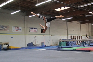 Principal Dancer Seongho Cha practicing his tumbling techniques at a gymnasium in Los Angeles, 2013. (Sebastien Chun)