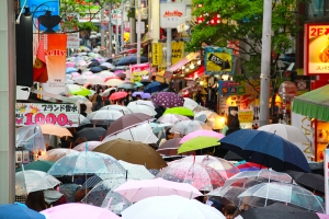 A rainy day in Tokyo&#039;s Harajuku district, 2013. (Sebastien Chun)