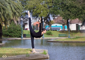 Principal Dancer Kaidi Wu performs a technique known as “looking into the water.” 