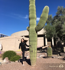 Real extra stretching. Dancer Hannah Rao and the cactus. (Photo by Annie Li)