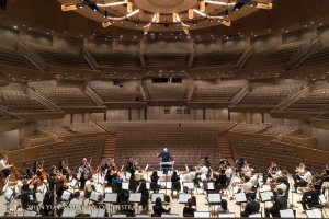 Rehearsal time in a soon-to-be-filled Roy Thomson Hall. This grand venue accommodates up to 2,630 guests.
