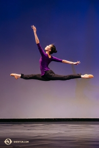 Junior female division gold award co-winner Marilyn Yang takes off in her technique routine.
