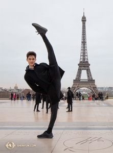 The Eiffel Tower is the tallest structure in Paris... even taller than dancer Peter Zhou! (Photo by Nick Zhao)
