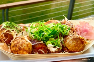 Takoyaki—grilled octopus dumplings—is an instant favorite. (Photo by dancer Lily Wang)
