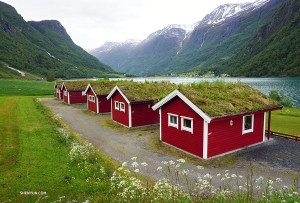 <p>Chalets de vacances vers le glacier Briksdal en Norvège. (Photo de Kexin Li)</p>
