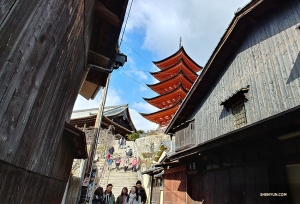 Tangga mengarah ke Paviliun Senjokaku dan Pagoda lima tingkat (Gojunoto) yang dibangun pada 1407.

(Foto oleh pemain klarinet Yevgeniy Reznik)