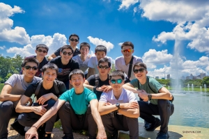 A dozen dancers huddle together in the country that is home to 60% of the Amazon Rainforest.

(Photo by Tony Xue)