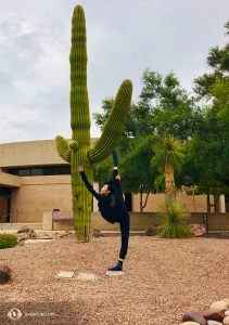 Pendant ce temps, la première danseuse Chelsea Cai, prenant une « pose-cactus », ne fait plus qu'une avec le paysage de l'Arizona.