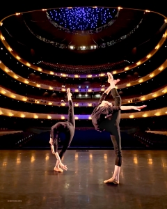 In Dallas, Texas, principal dancers Olivia Chang & Ellie Rao from the Shen Yun International Company warm up before performing at the Winspear Opera House.