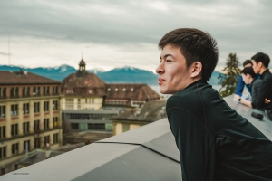 Dancer Jesse Browde gazes at the pristine Swiss Alps.