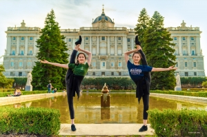 The Sabatini Gardens have three terraces, one of which was designed with symmetry in mind. So naturally, these dancers took that into account for their poses.