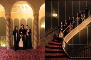 The luxurious interior of the lobby makes it a perfect place for our female musicians to gather and snap a photo with their instruments.