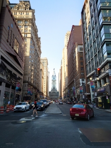 Downtown Philadelphia's towering buildings frame the iconic City Hall, which is the largest municipal building in the US and features 700 rooms.