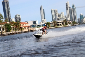 Surging through the waters with the same vitality and precision that defines their performances, two male dancers embrace the exhilarating rush of jet skiing.