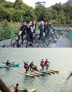 The gentlemen of the troupe venture out for a day on the water, while the ladies opt to explore the area by bike.