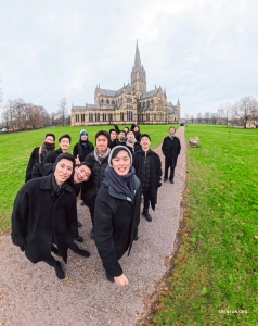 On a visit to Salisbury Cathedral, gray skies and Gothic spires can't dim our dancers' high spirits.