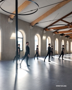 Even on tour, training never stops. In Toulon, France, a sun-splashed hall in the Zenith de Toulon theater serves as temporary dance studio.