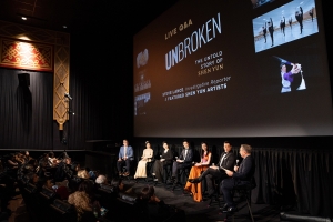 UNBROKEN executive producer Steve Lance (R) moderates a discussion panel with cast members. (Samira Bouaou/The Epoch Times)