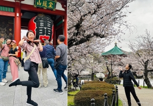 Dancers admire the blossoms in Ueno Park, one of Japan's oldest public parks, and visit Senso-ji, the oldest temple in Tokyo. 
